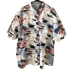 American Legend Bass Pro Shops Patriotic Flag & Planes S/S Button Shirt Mens 3XL